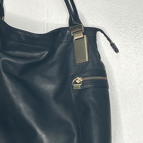 Vtg BANANA REPUBLIC Leather Tote Bag Purse Hobo Black Lagenlook Gold Hardware - Picture 2 of 7